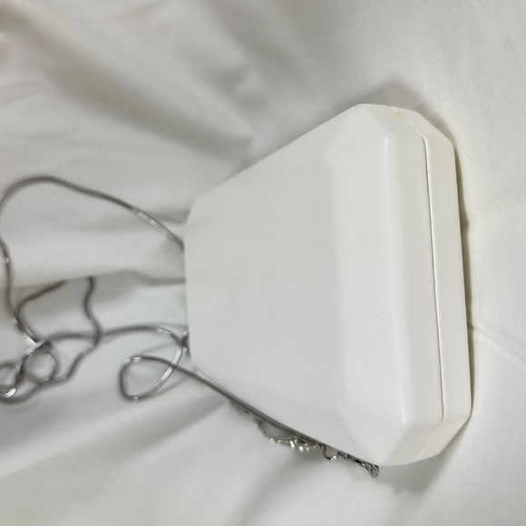 White Satin Clutch Purse with Diamond Clasp - Picture 5 of 7